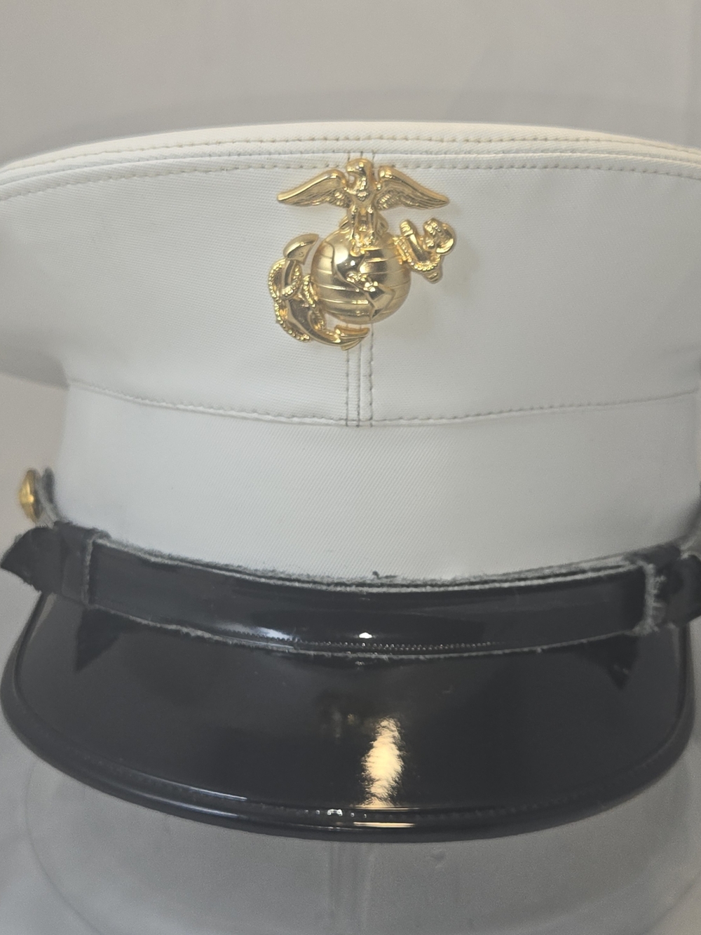 USMC White Dress Cap with Gold Eagle Globe and Anchor